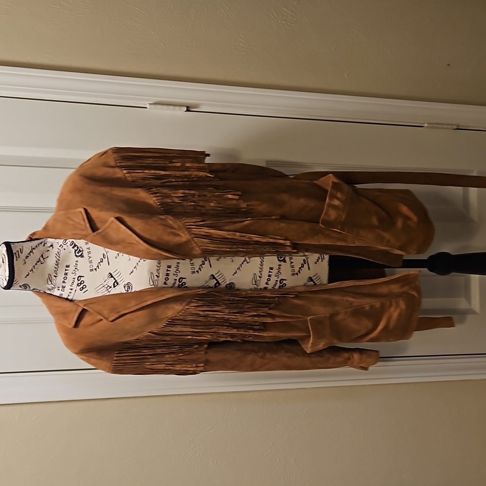 Vakko Brown Suede Fringe Jacket